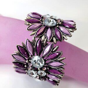 Bold Purple Cuff Bracelet Floral Motif Purple Bangle